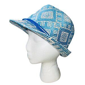 Geometric Pattern Fedora Hat By Theodora & Callum One Size Blue & Beige Polyeste
